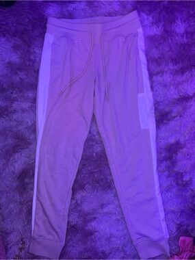 Reebok Beige sweatpants with White Side Stripes